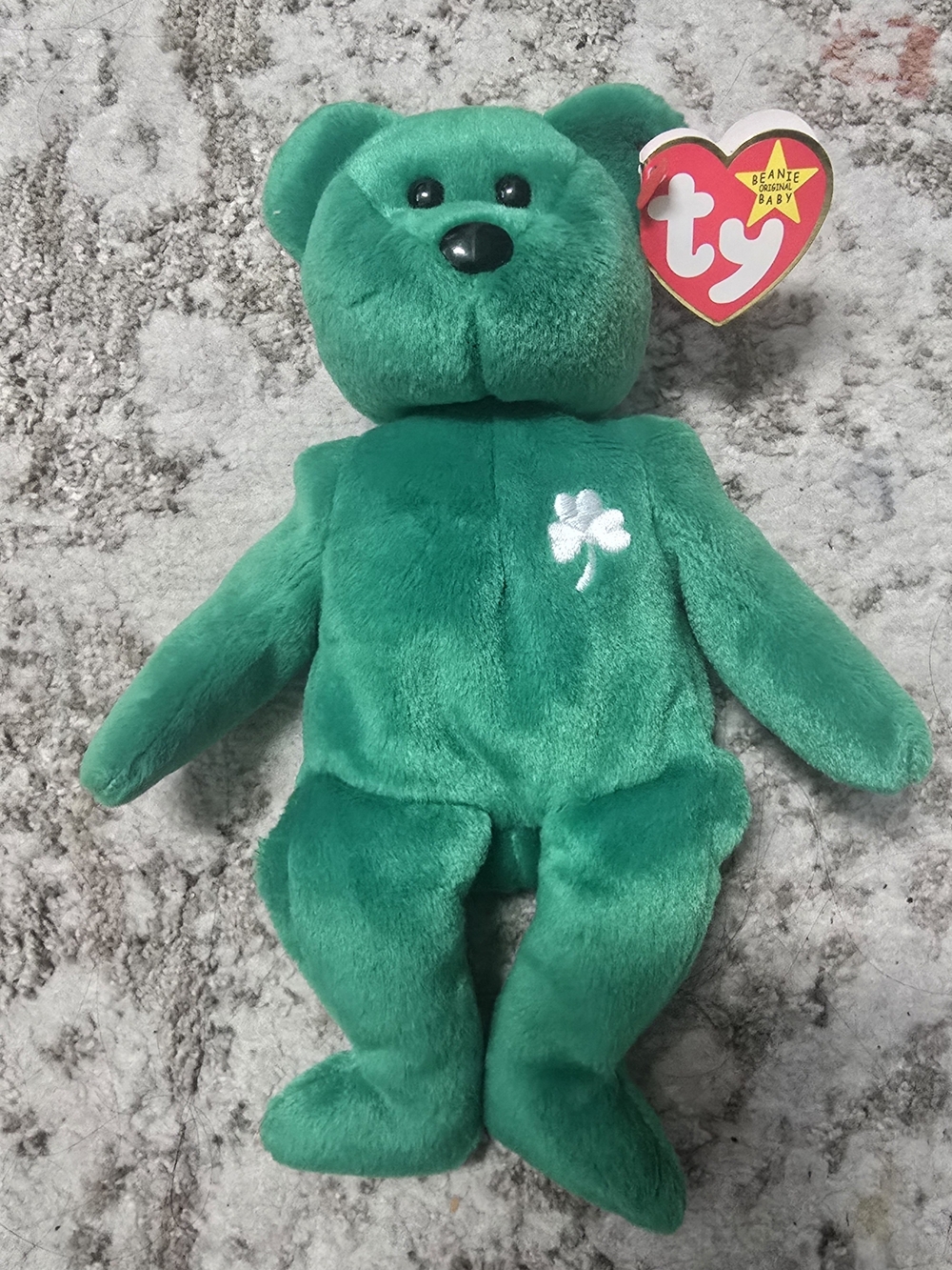 Ty Beanie Baby Plush 1997 Vintage Irish Green Bear with Shamrock